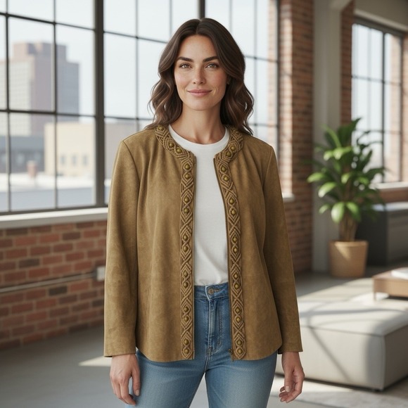 Dana Buchman Jackets & Blazers - Elegant Tan Women's Jacket By Dana Buchman- Suede Leather with leather cuffs.